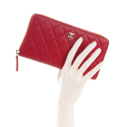 Chanel Caviar Quilted Large Gusset Zip Around Wallet Red 2 of 8