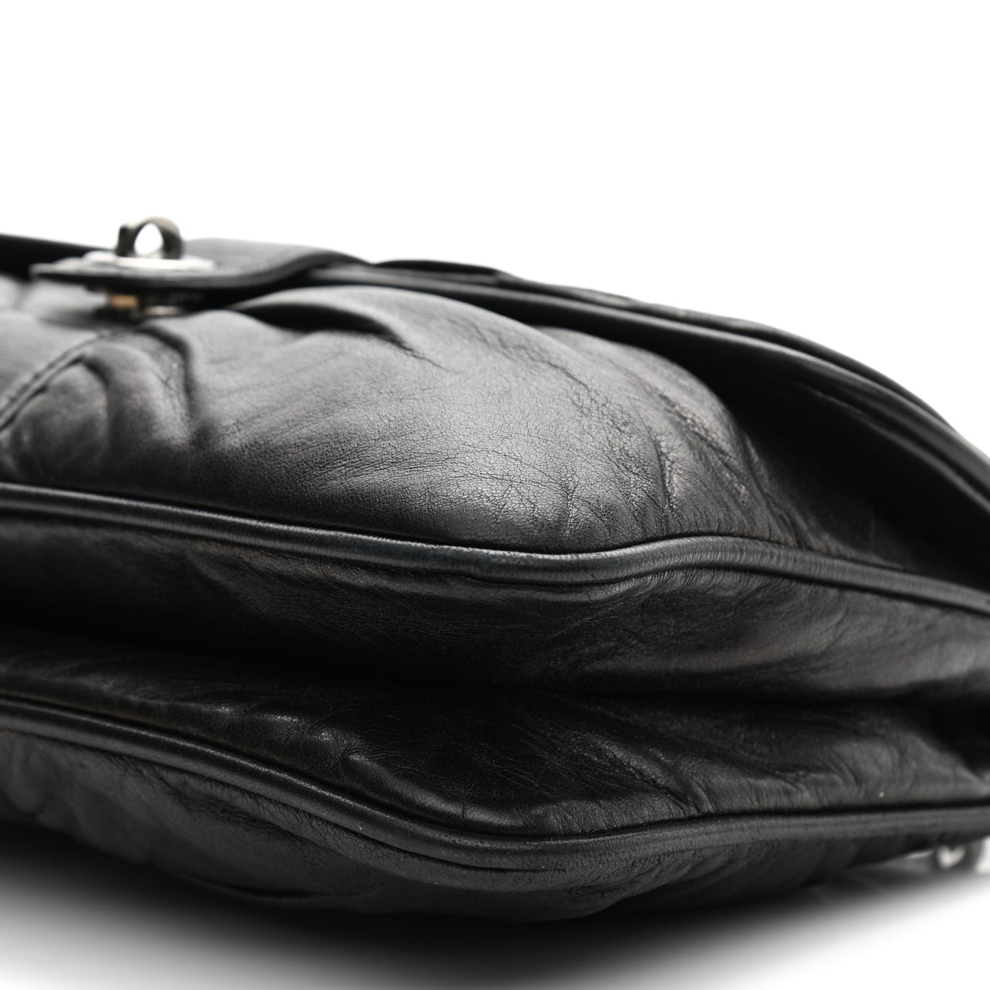Lambskin Quilted Pile Ou Face Flap Black