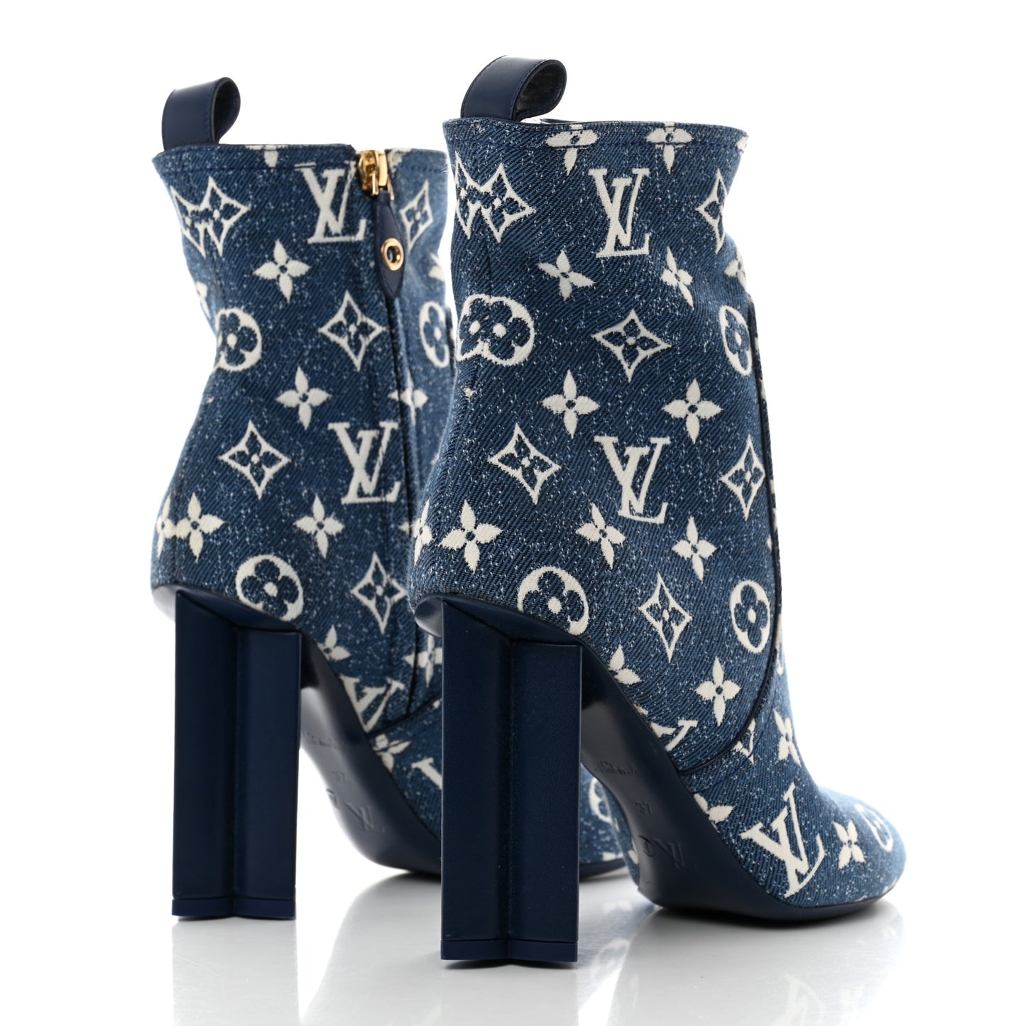 Denim Monogram Silhouette Ankle Boots 37 Navy Blue