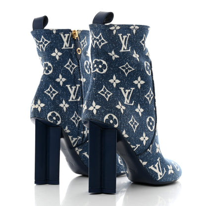 Louis Vuitton Denim Monogram Silhouette Ankle Boots 37 Navy Blue 4 of 9