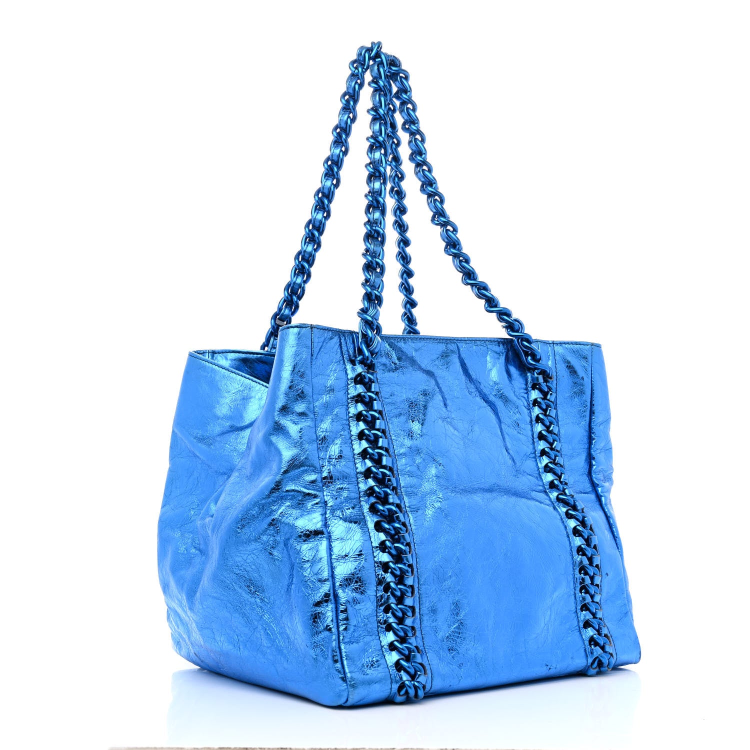 Chanel Metallic Cracked Calfskin Modern Chain Tote Blue 3 of 15