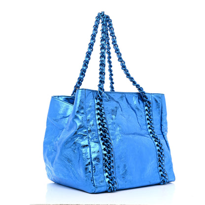 Chanel Metallic Cracked Calfskin Modern Chain Tote Blue 3 of 15