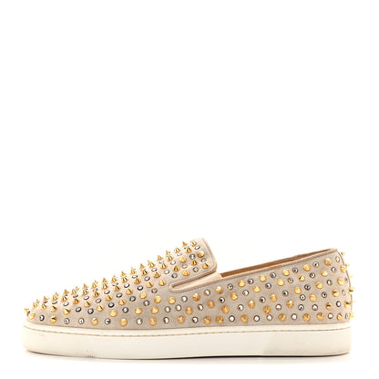 Christian Louboutin Veau Velours Spikes Womens Roller Boat Flat 44 Gold 1 of 22