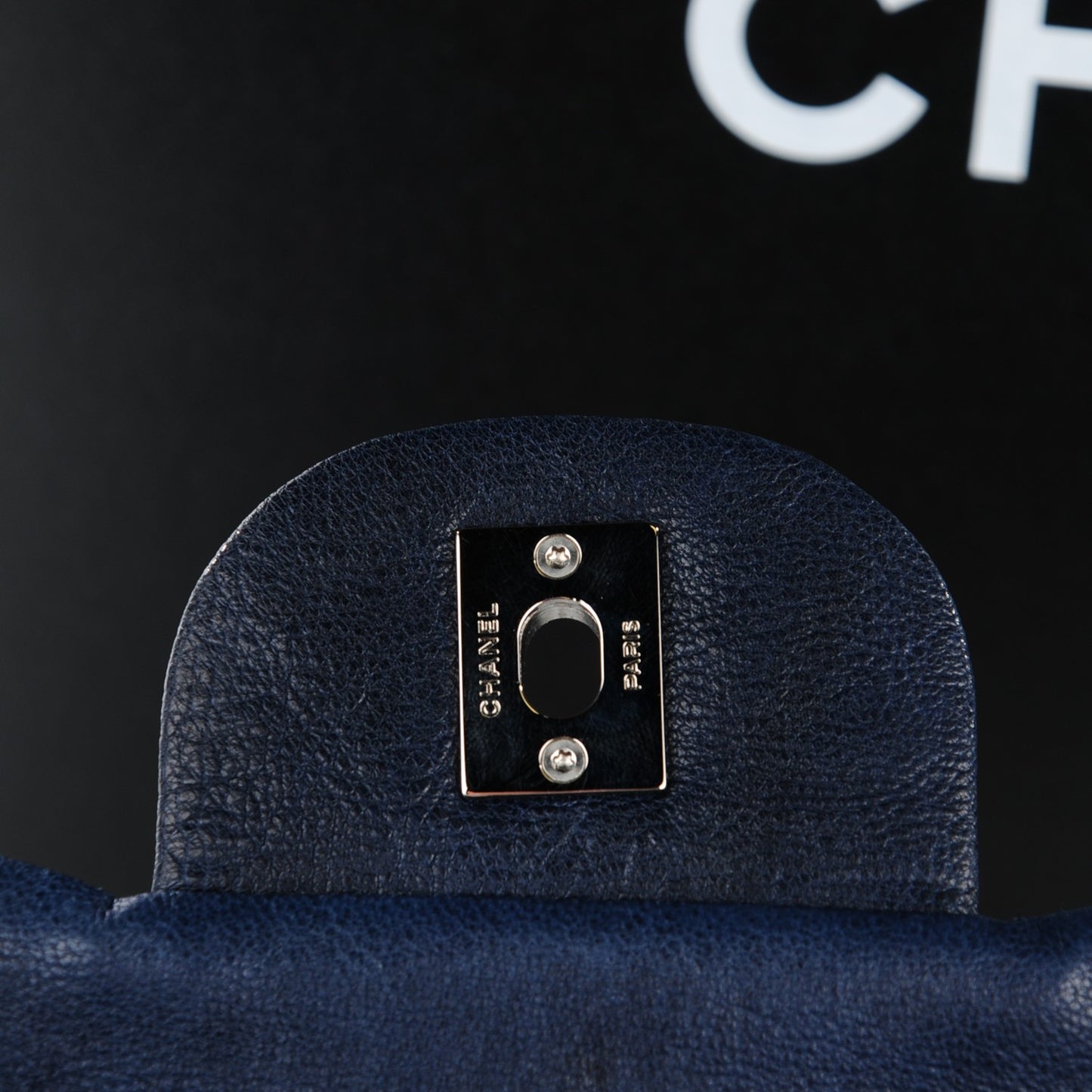 Washed Lambskin Quilted Jumbo Single Flap Bijoux Chain Navy