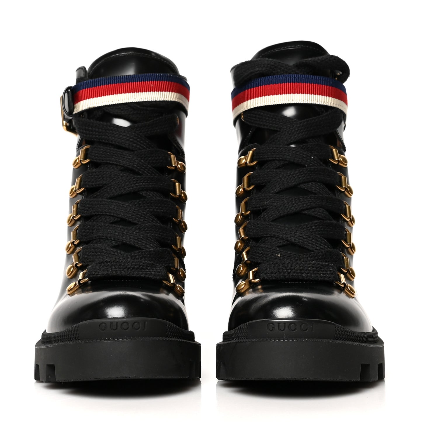 Calfskin Sylvie Web Lace Up Combat Boots 37.5 Black