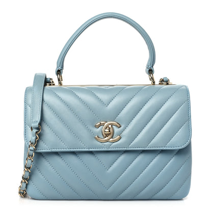 Chanel Lambskin Chevron Quilted Small Trendy CC Dual Handle Flap Bag Blue 1 of 11