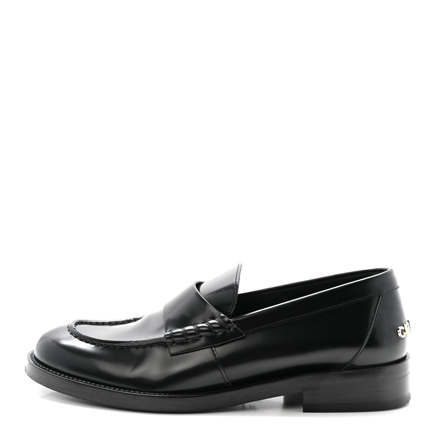 Shiny Calfskin Logo Loafers 37.5 Black