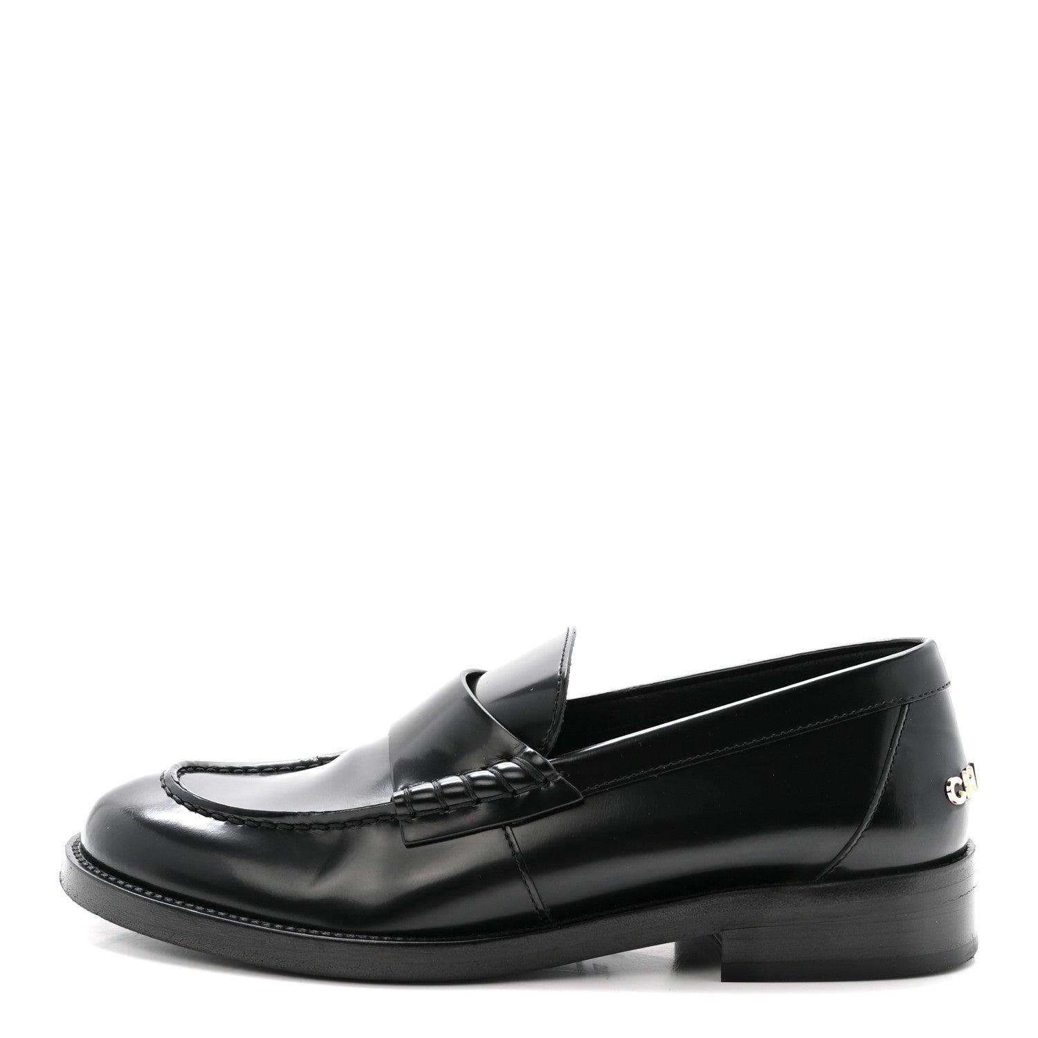 Chanel Shiny Calfskin Logo Loafers 37.5 Black 1 of 9