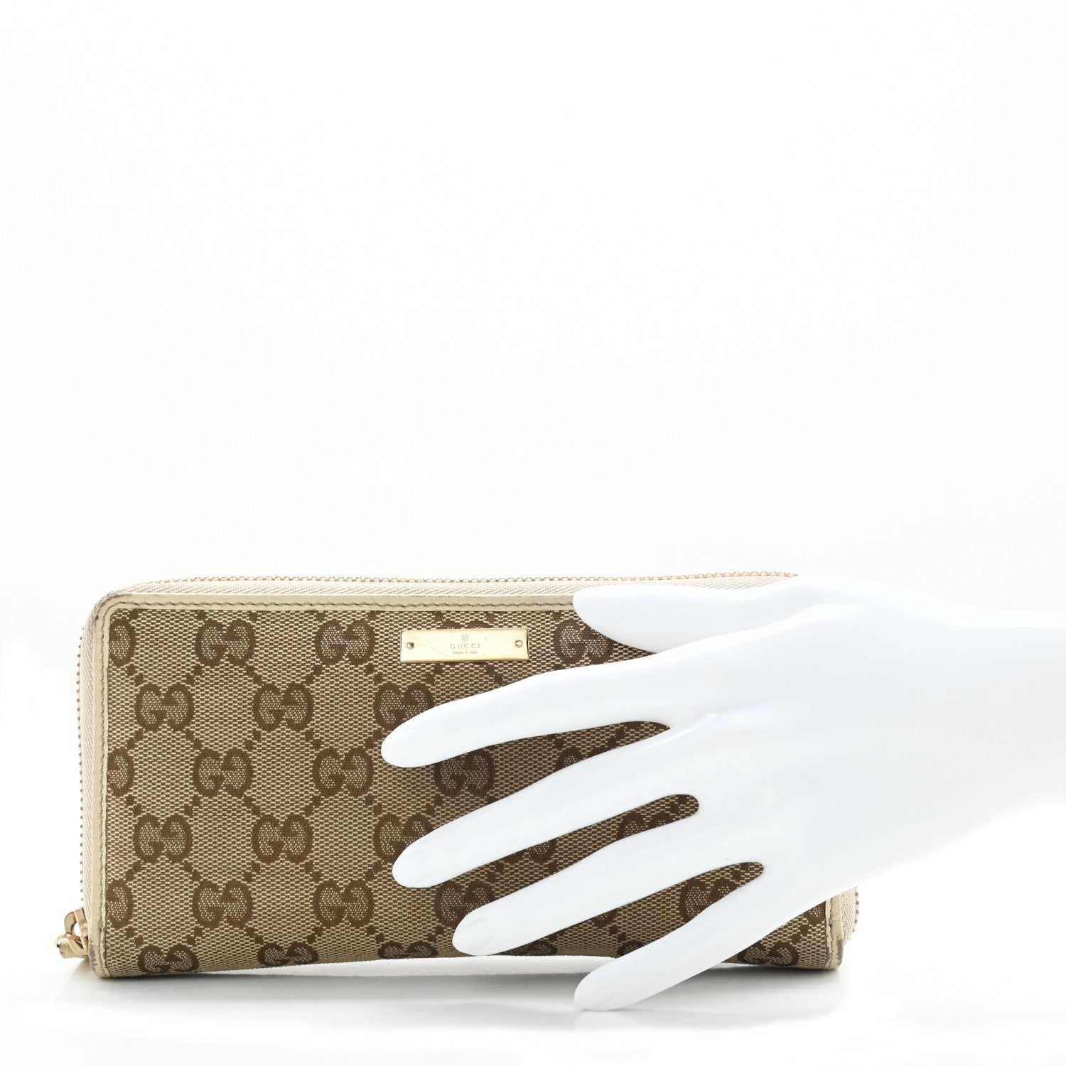 Gucci Monogram Metal Bar Zip Around Wallet Beige Ebony Off White 2 of 12