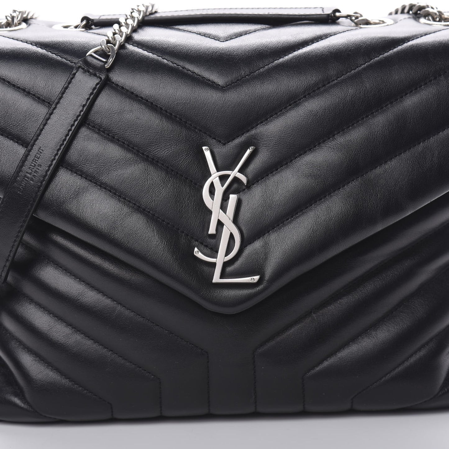 Calfskin Y Quilted Monogram Medium Loulou Chain Satchel Black