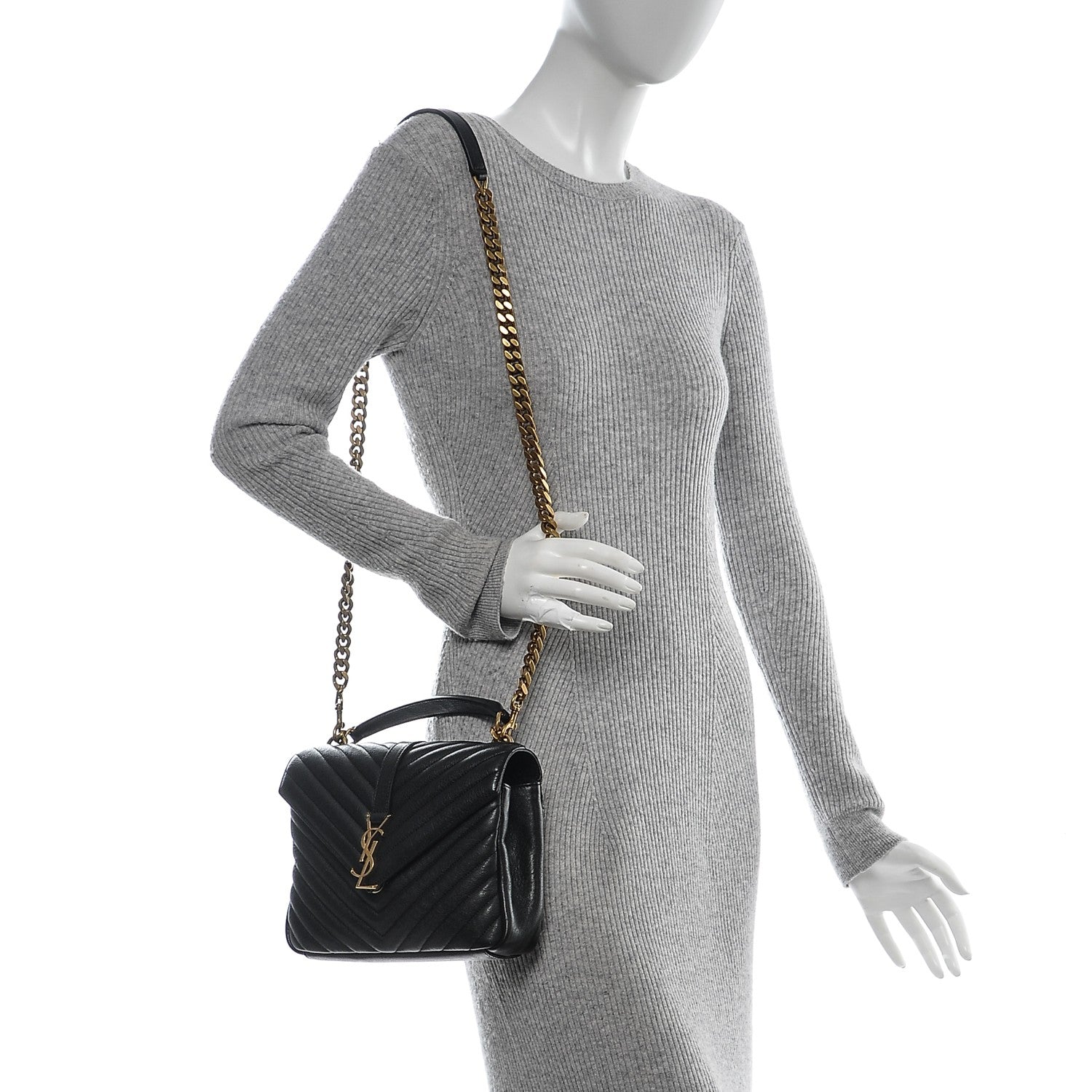 Saint Laurent Sheepskin Matelasse Chevron Monogram Medium College Bag Black 2 of 8