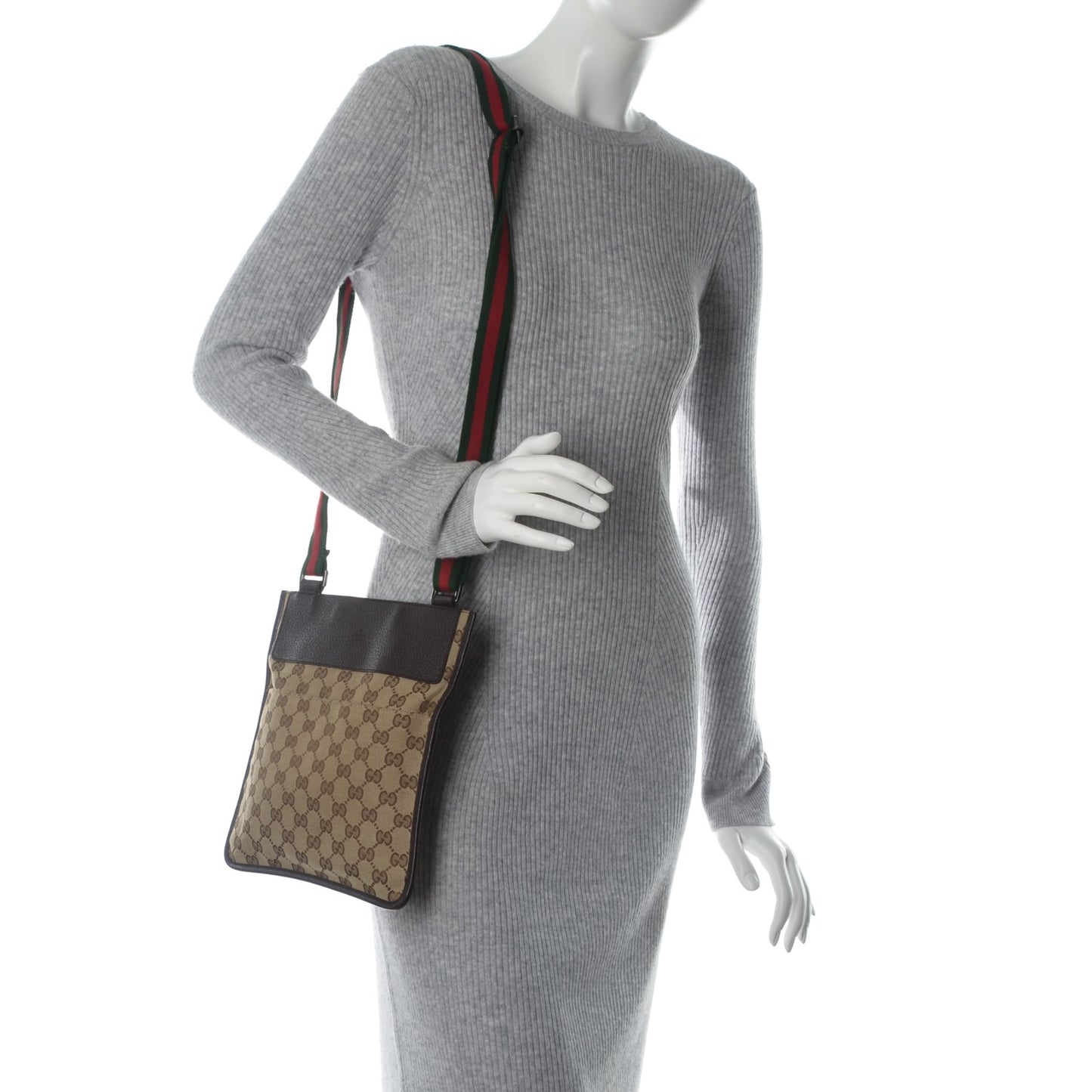 GG Monogram Web Messenger Crossbody Bag Dark Brown
