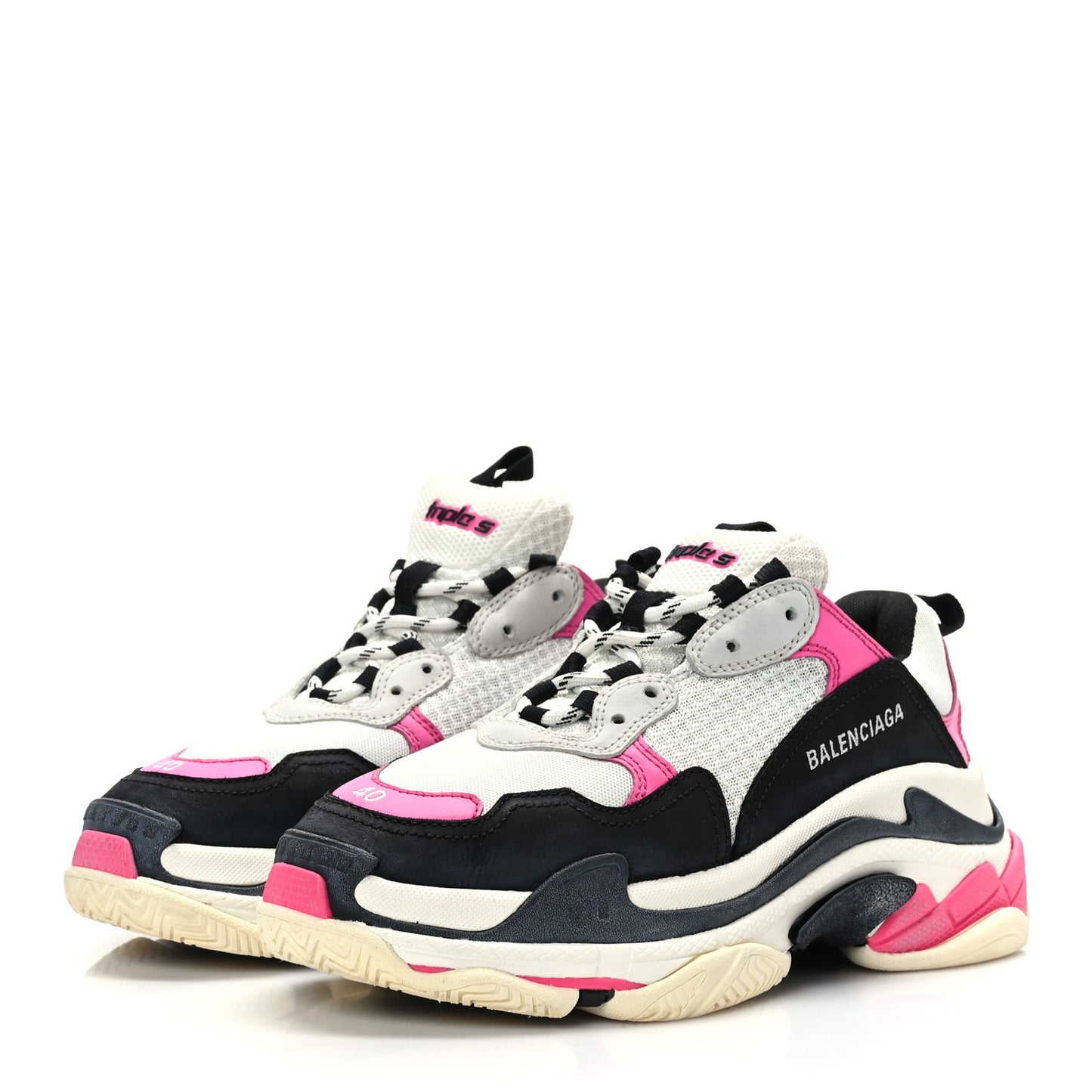 Fabric Mesh Womens Triple S Sneakers 40 Fluo Pink Grey White