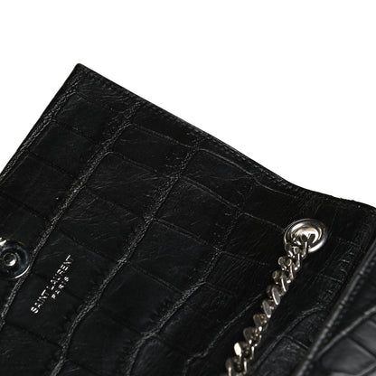 Saint Laurent Calfskin Crocodile Embossed Small Classic Monogram Kate Tassel Satchel Black 10 of 11