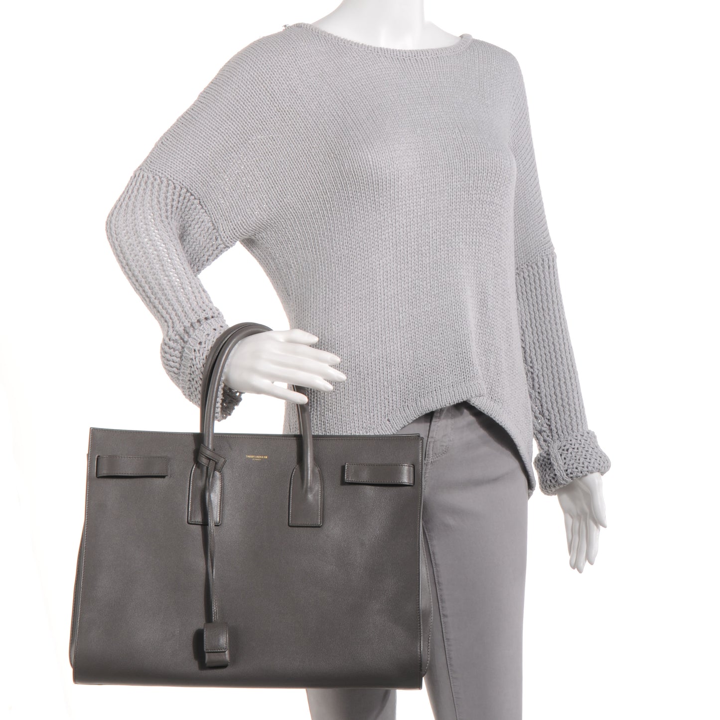 Leather Large Sac de Jour Carryall Grey