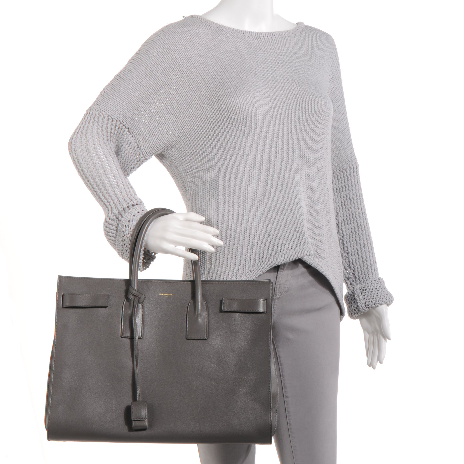Saint Laurent Leather Large Sac de Jour Carryall Grey 2 of 9