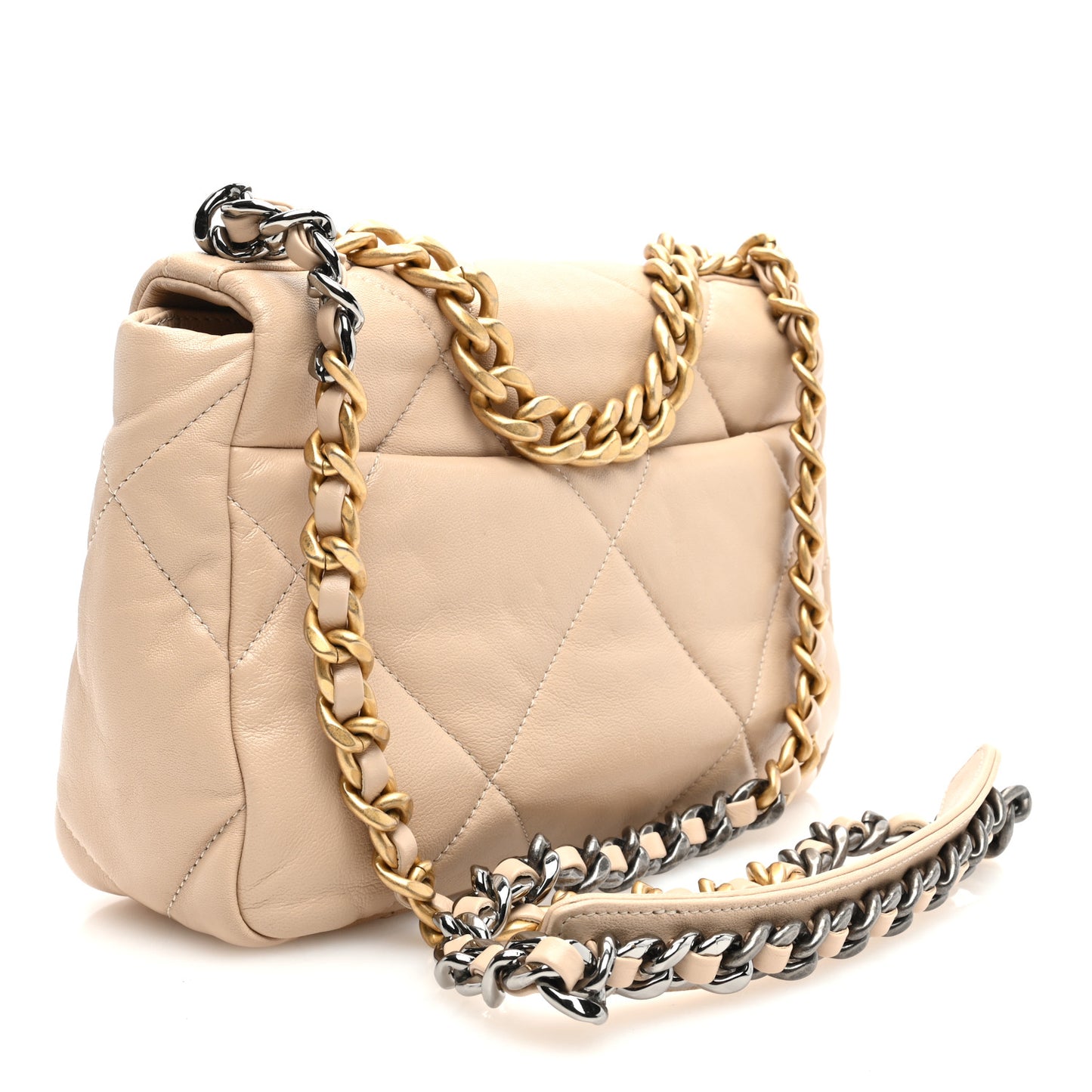 Goatskin Quilted Medium Chanel 19 Flap Beige