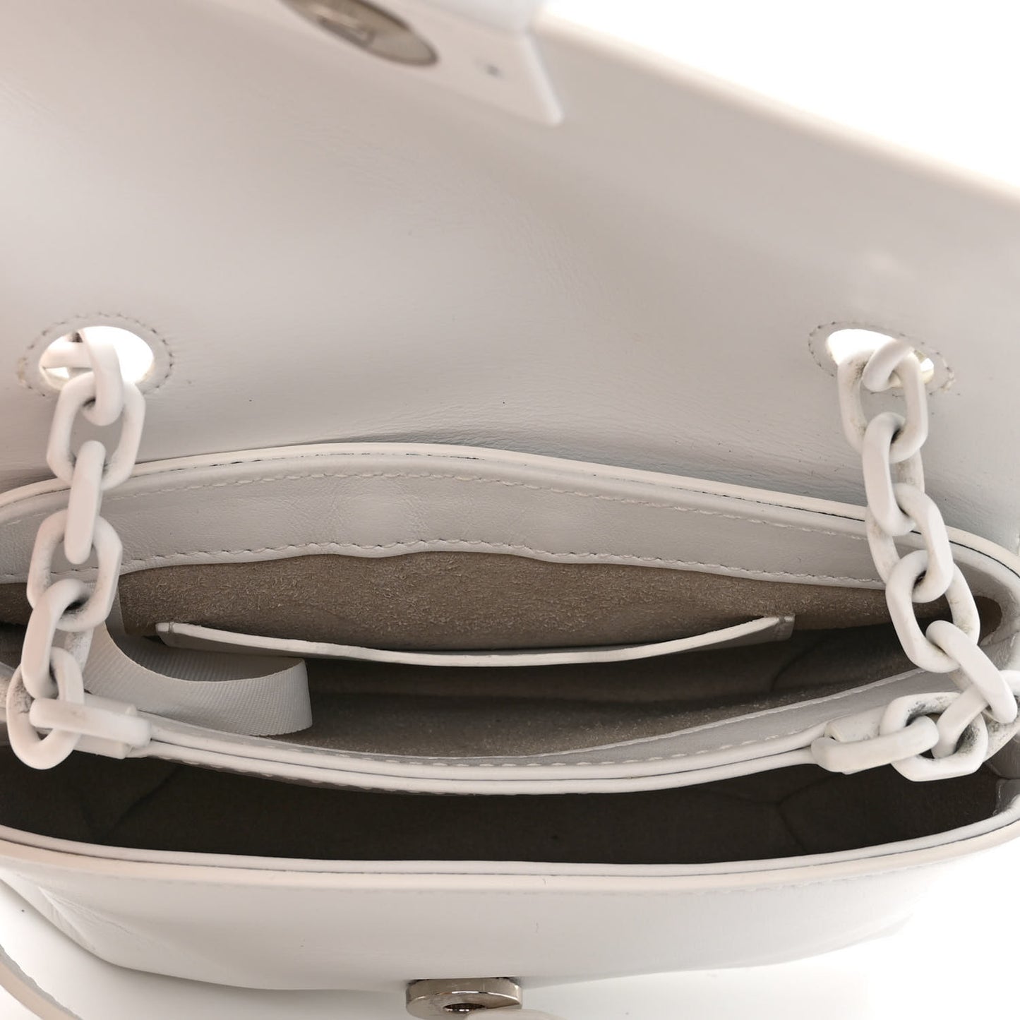 Calfskin Striped Diag Binder Flap Bag White