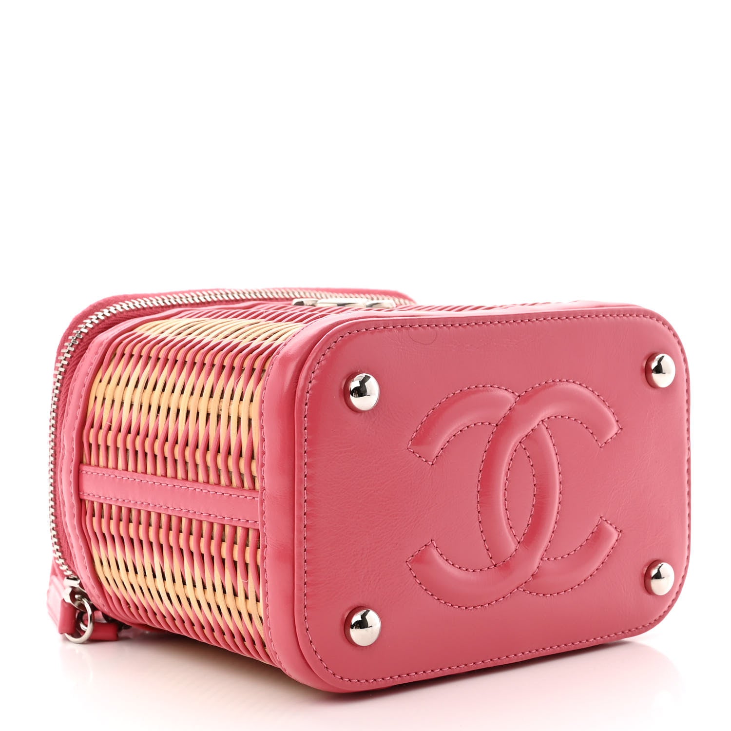Chanel Calfskin Raffia Small Take Away Vanity Case Bag Pink Beige 4 of 10