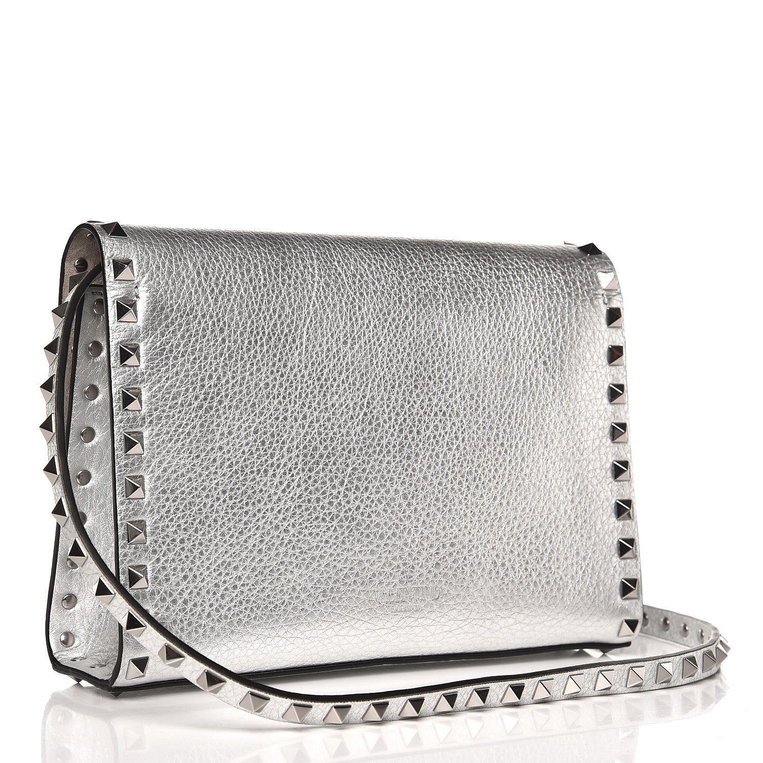 Valentino Garavani Metallic Pebbled Calfskin Medium Rockstud Flip Lock Crossbody Bag Silver 3 of 6