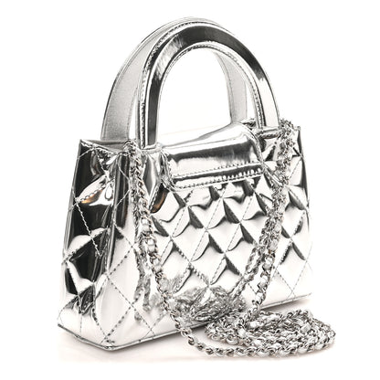 Chanel Mirror Calfskin Metallic Calfskin Quilted Nano Kelly Shopper Silvery 3 of 11