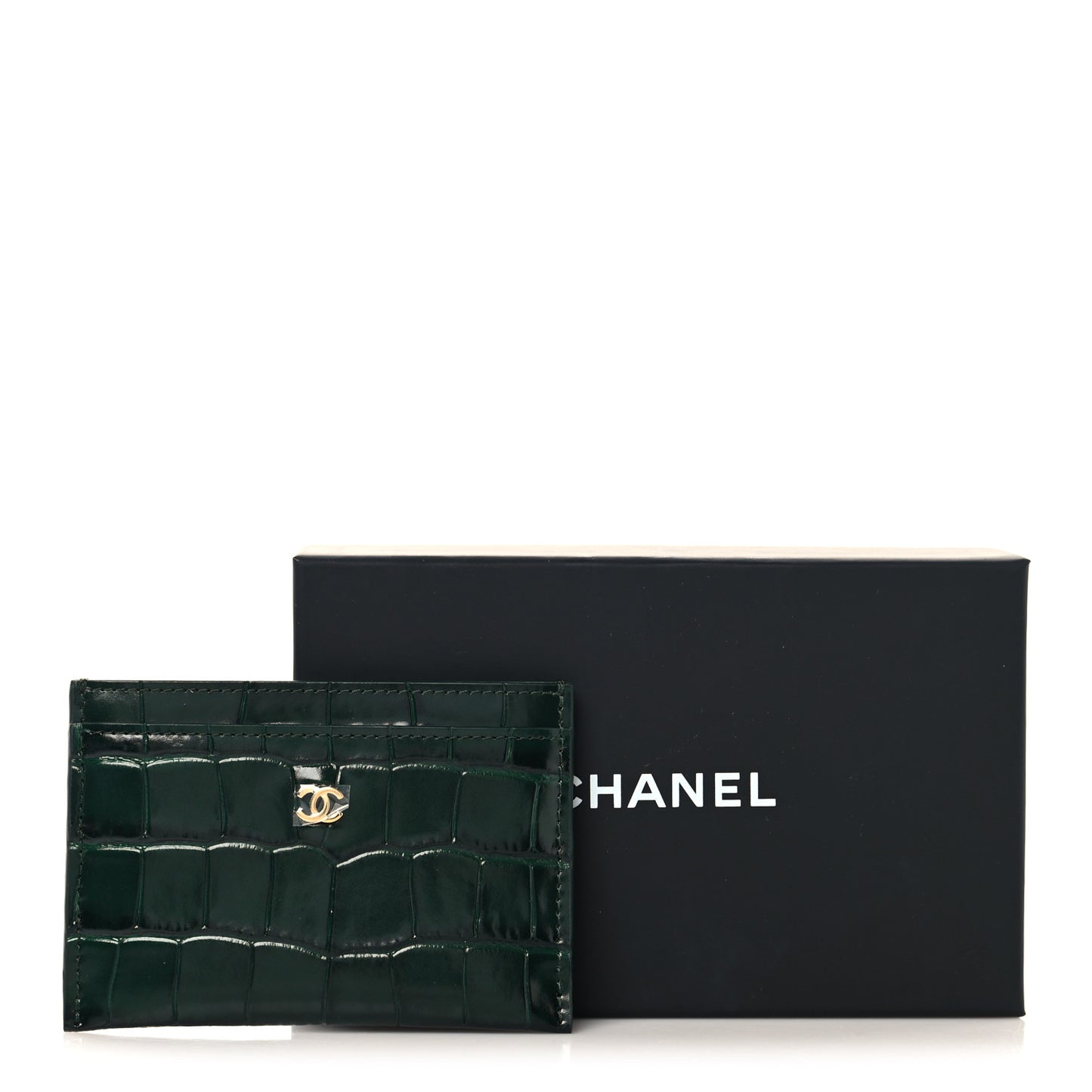 Calfskin Crocodile Embossed Crococo Card Holder Emerald