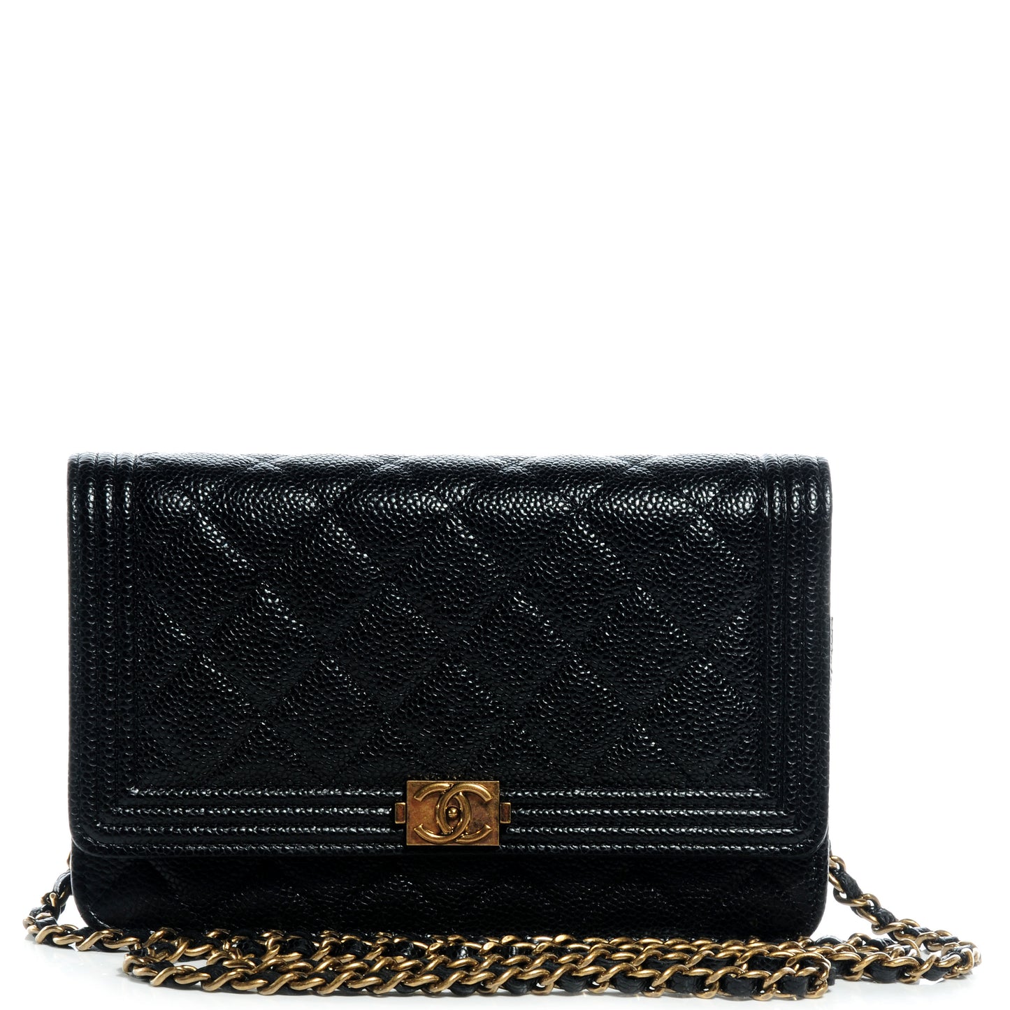 Caviar Quilted Boy Wallet On Chain WOC Black