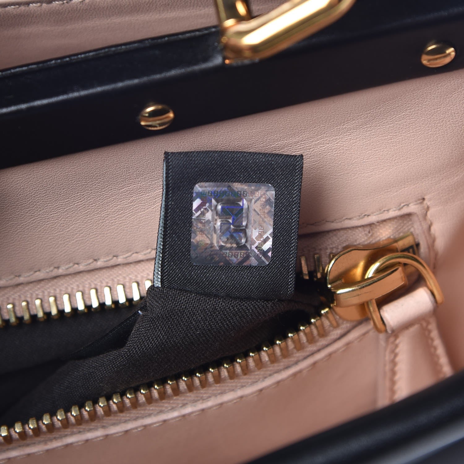 Fendi Vitello Morgan Shiny Nappa Medium Peekaboo Iconic Satchel Black Rosa Plaster 8 of 9