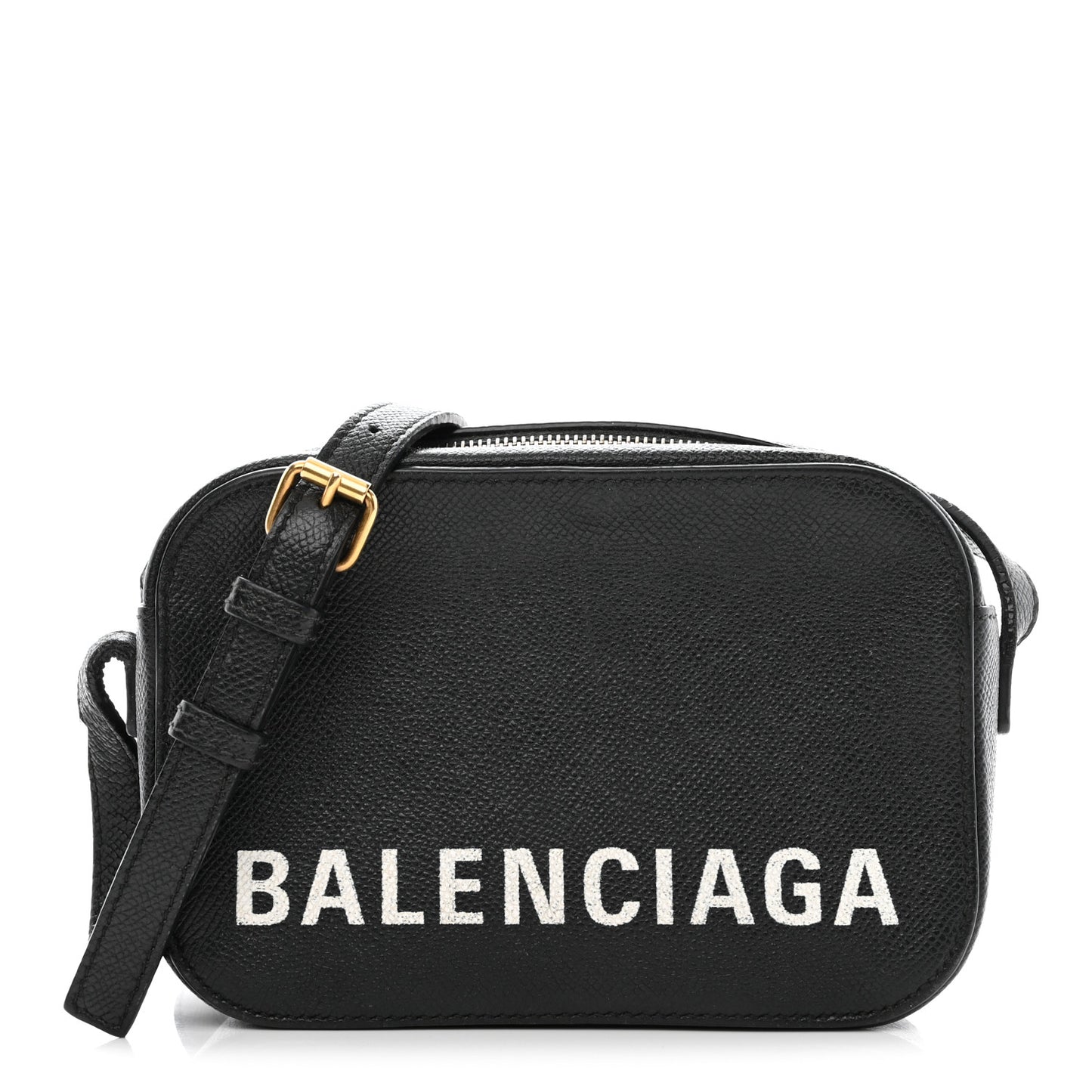 Signature Grained Calfskin Logo XS Ville Camera Bag Black White
