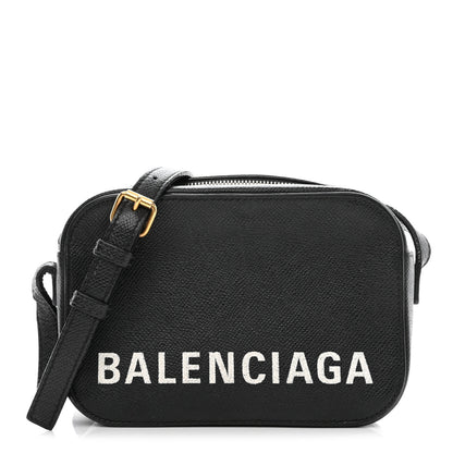 Balenciaga Signature Grained Calfskin Logo XS Ville Camera Bag Black White 1 of 13