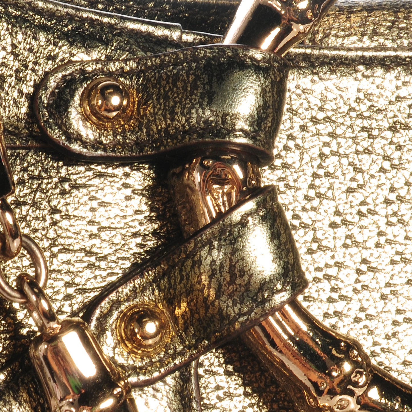 Leather Bamboo Chain Shoulder Bag Metallic