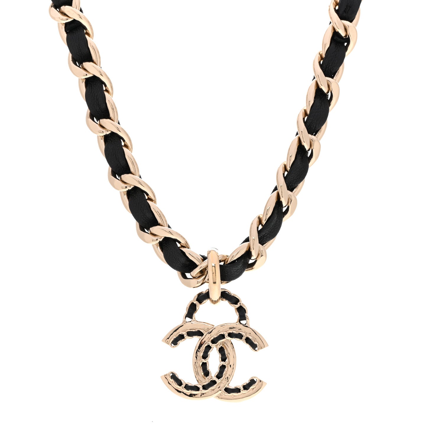 Metal Lambskin CC Choker Necklace Black Gold