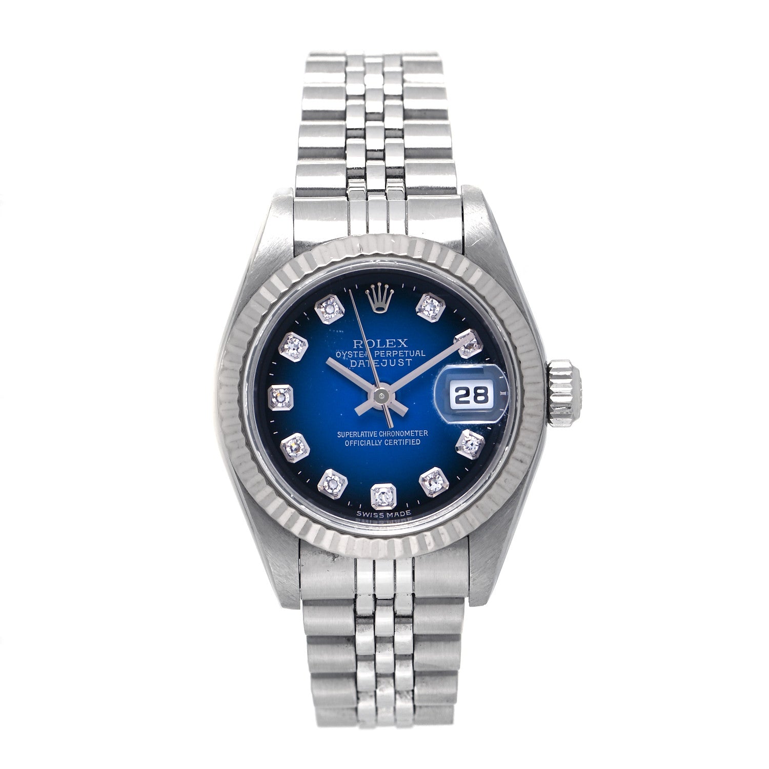 Rolex Stainless Steel 18K White Gold Diamond 26mm Oyster Perpetual Datejust Watch Blue Gradient 79174 2 of 8