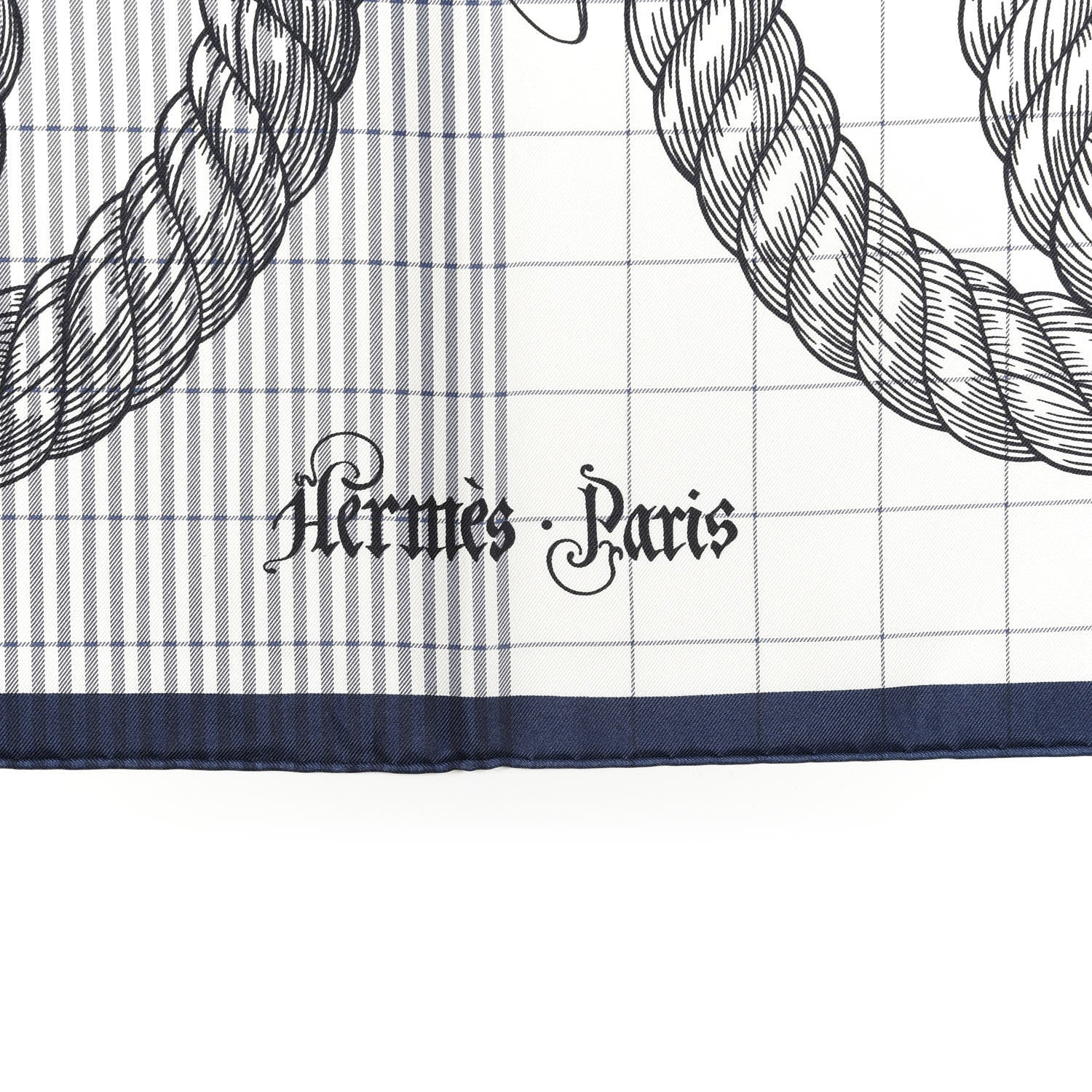 Hermes Silk Della Cavalleria Finesse Scarf 90 Marine White 4 of 4