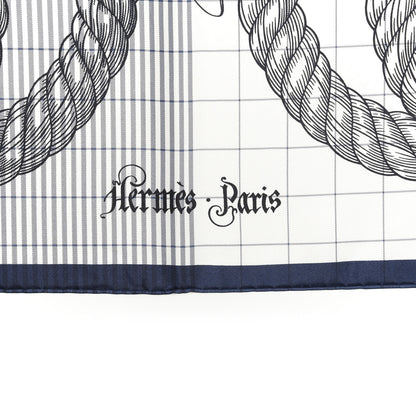 Hermes Silk Della Cavalleria Finesse Scarf 90 Marine White 4 of 4