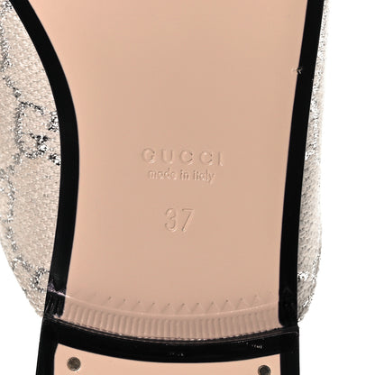Gucci Canvas Lame GG Monogram Womens Princetown Slippers 37 Gardenia Silver 10 of 12