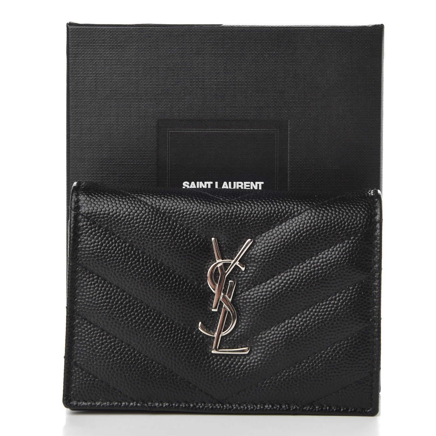Saint Laurent Grain De Poudre Matelasse Chevron Monogram Card Case Black 7 of 7