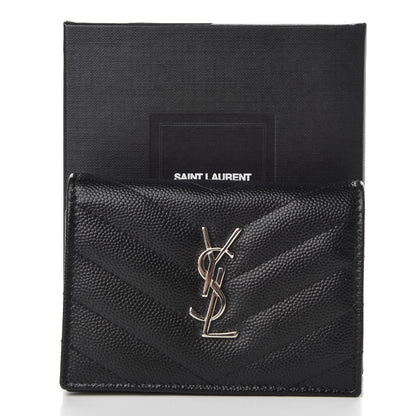 Saint Laurent Grain De Poudre Matelasse Chevron Monogram Card Case Black 7 of 7