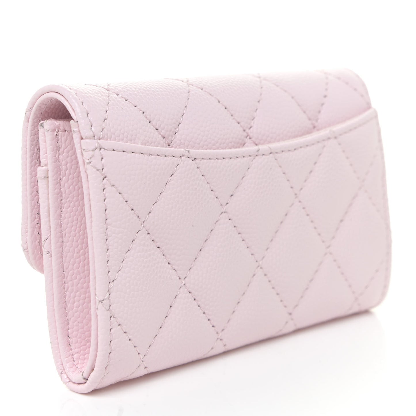 Caviar Quilted Flap Card Holder Wallet Light Pink