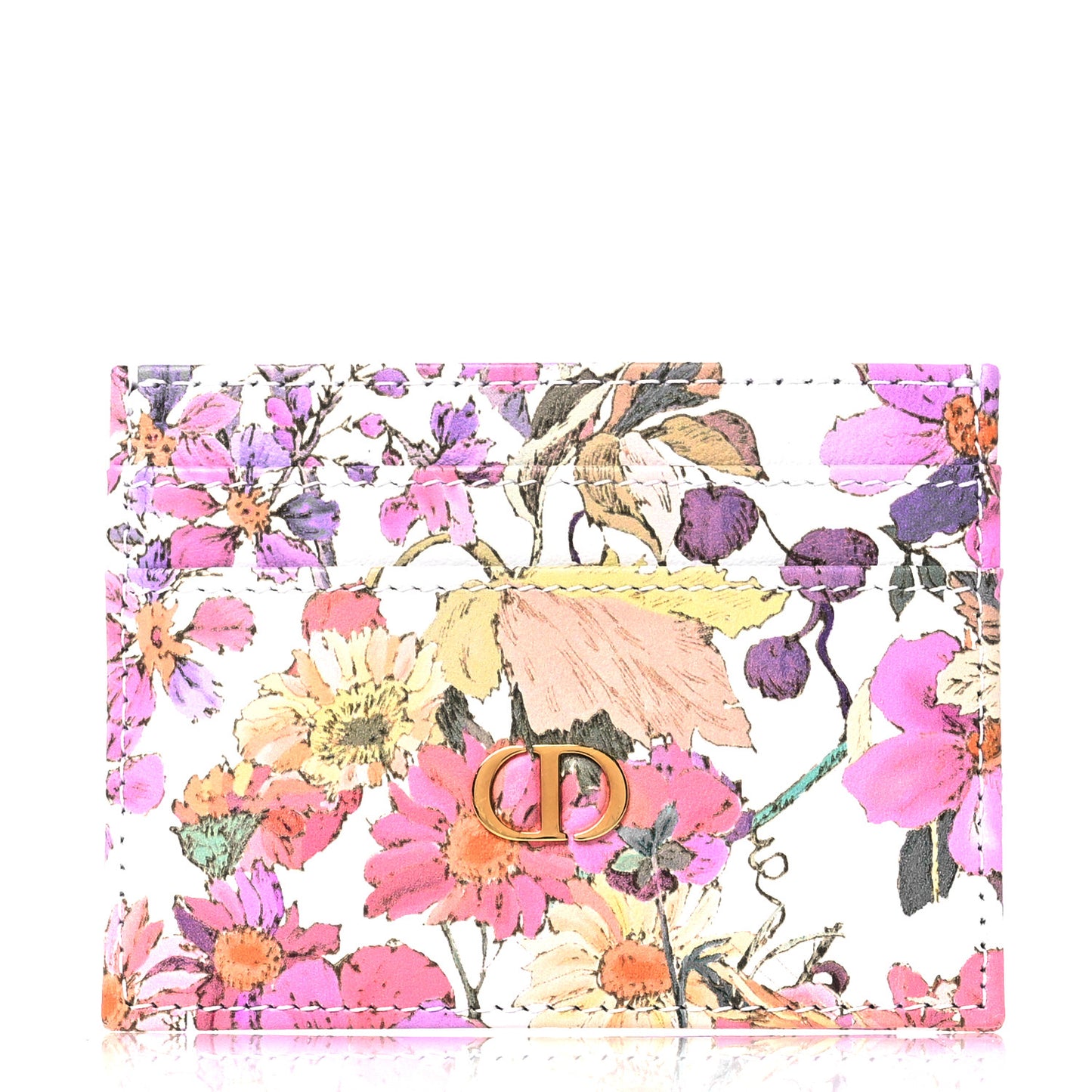 Calfskin Caro Freesia Five-Slot Card Holder White Multicolor