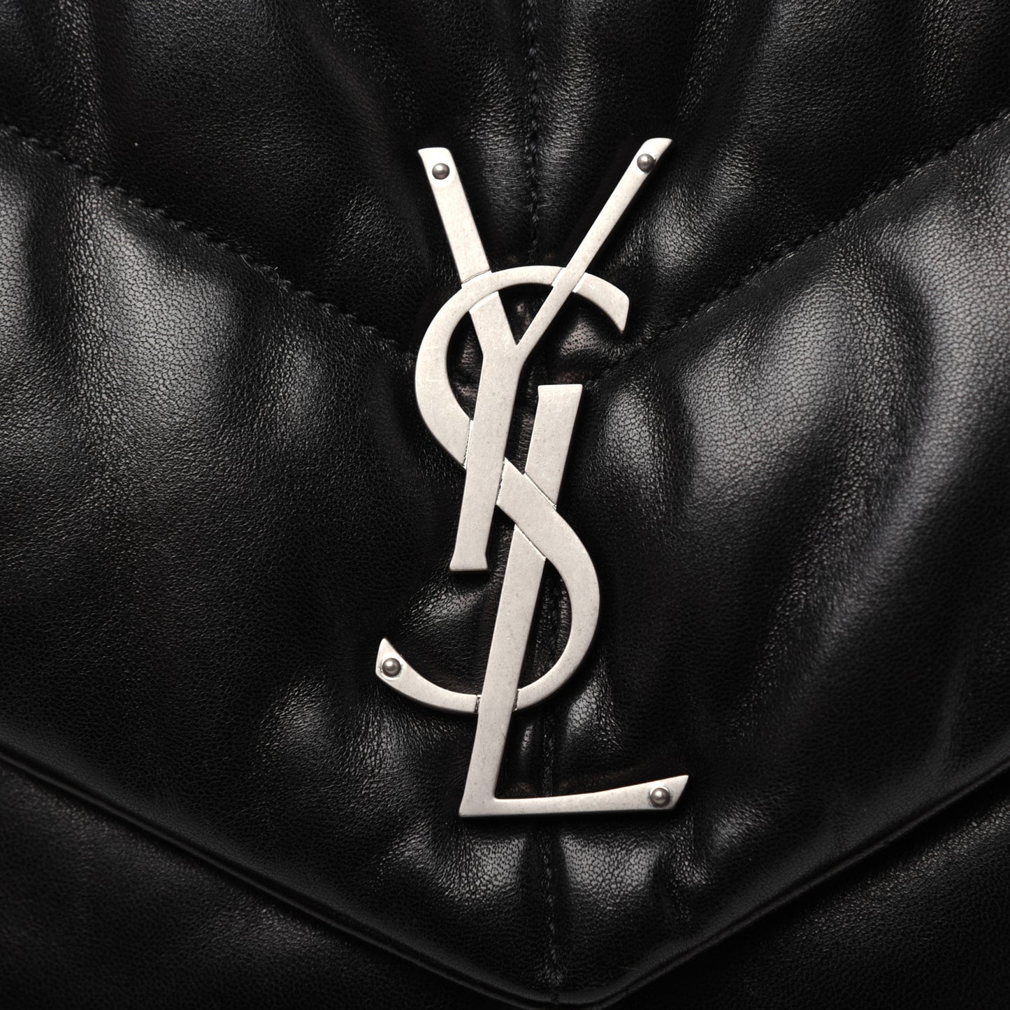 Lambskin Quilted Medium Loulou Puffer Monogram Chain Satchel Black