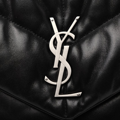 Saint Laurent Lambskin Quilted Medium Loulou Puffer Monogram Chain Satchel Black 22 of 23