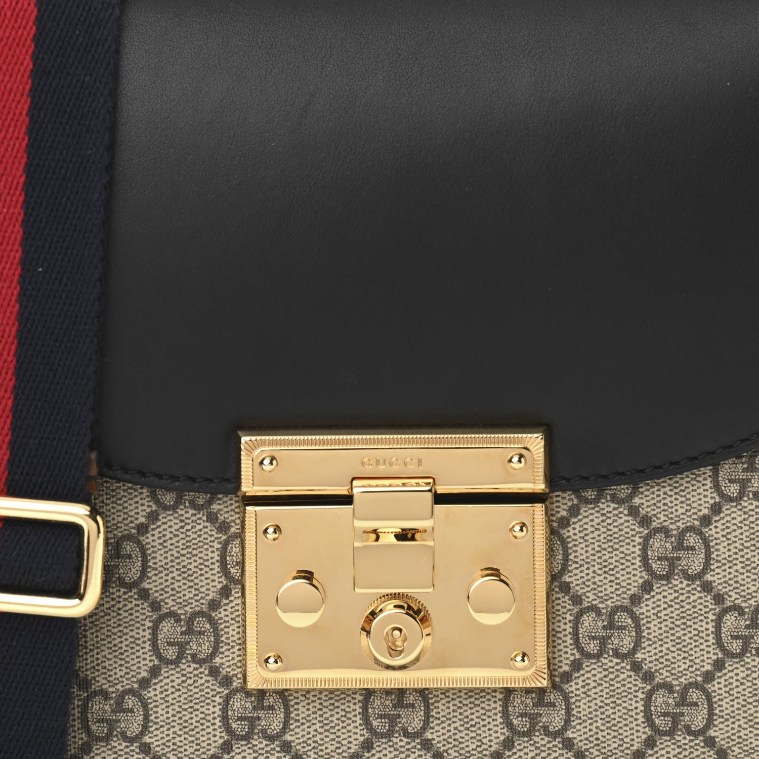 Gucci GG Supreme Monogram Web Medium Padlock Messenger Shoulder Bag Black 8 of 13