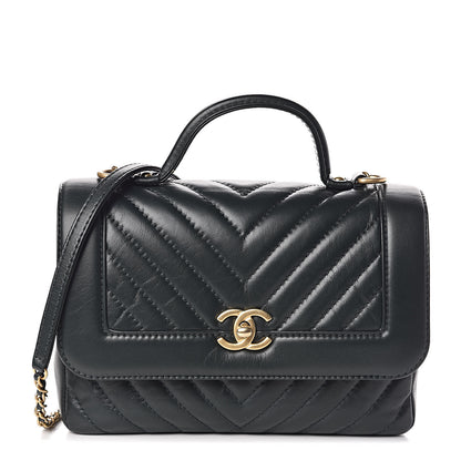 Chanel Calfskin Chevron Quilted Top Handle Flap Green 1 of 11
