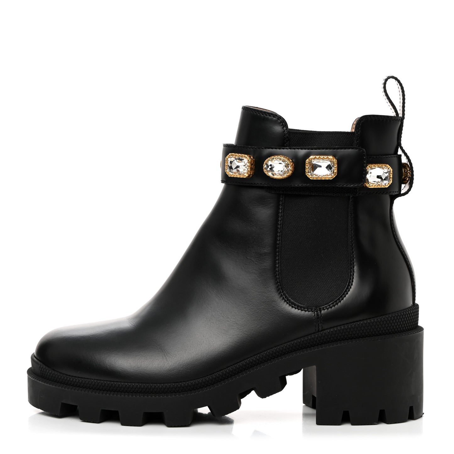Calfskin Crystal GG Trip Chelsea Ankle Boots 38.5 Black