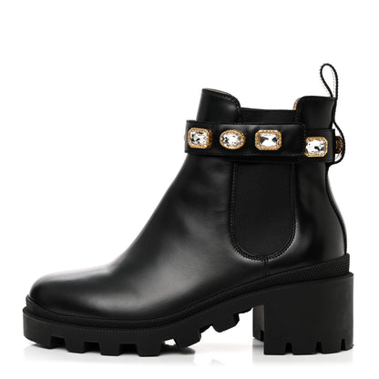 Gucci Calfskin Crystal GG Trip Chelsea Ankle Boots 38.5 Black 1 of 8
