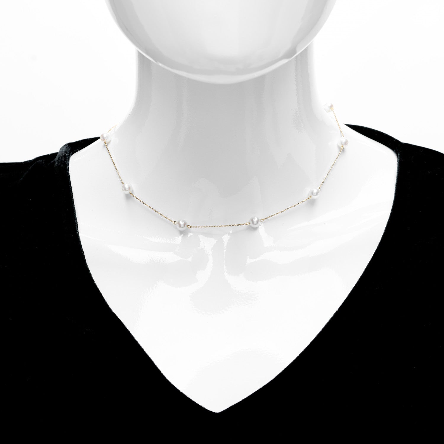 Mikimoto 18K Yellow Gold Akoya Pearl 5.5-6mm Station Necklace 2 of 6