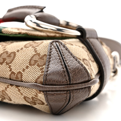 Gucci Monogram Textured Dollar Calfskin Heavy Grosgrain Web Small Maxi Horsebit Chain Shoulder Bag Beige Ebony New Acero 10 of 11