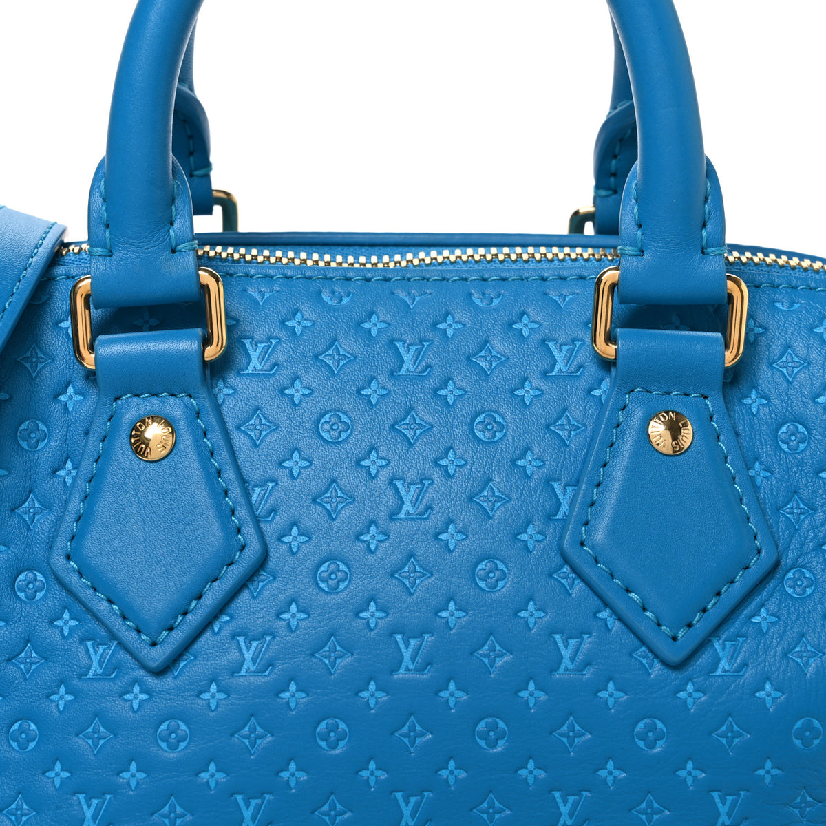 Louis Vuitton Calfskin Nanogram Embossed Speedy Bandouliere 20 Blue 7 of 10