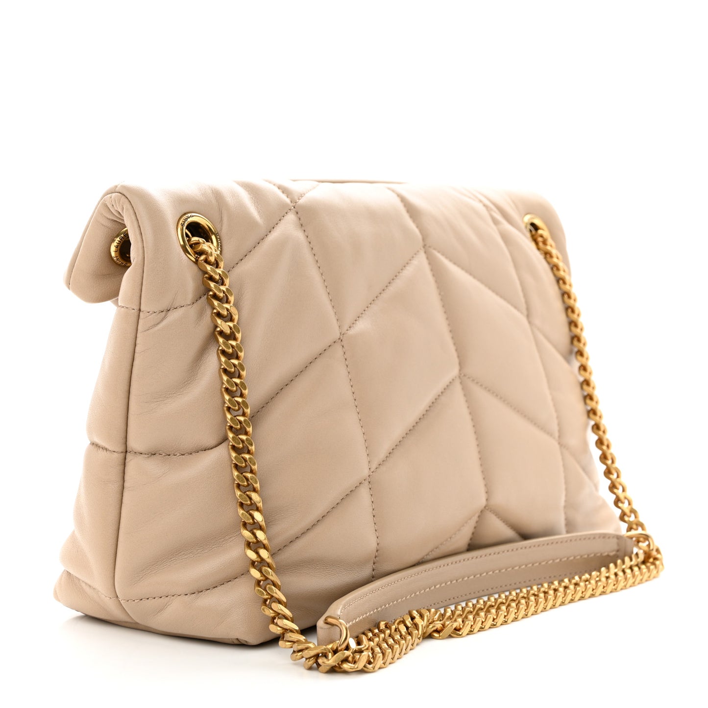 Lambskin Quilted Small Loulou Puffer Monogram Chain Satchel Dark Beige